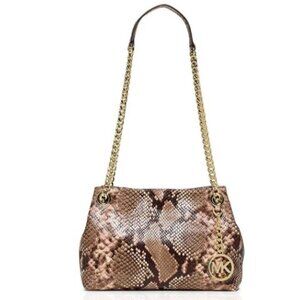 Michael Kors Jet Set Embossed Python Crossbody Purse With Chain Strap